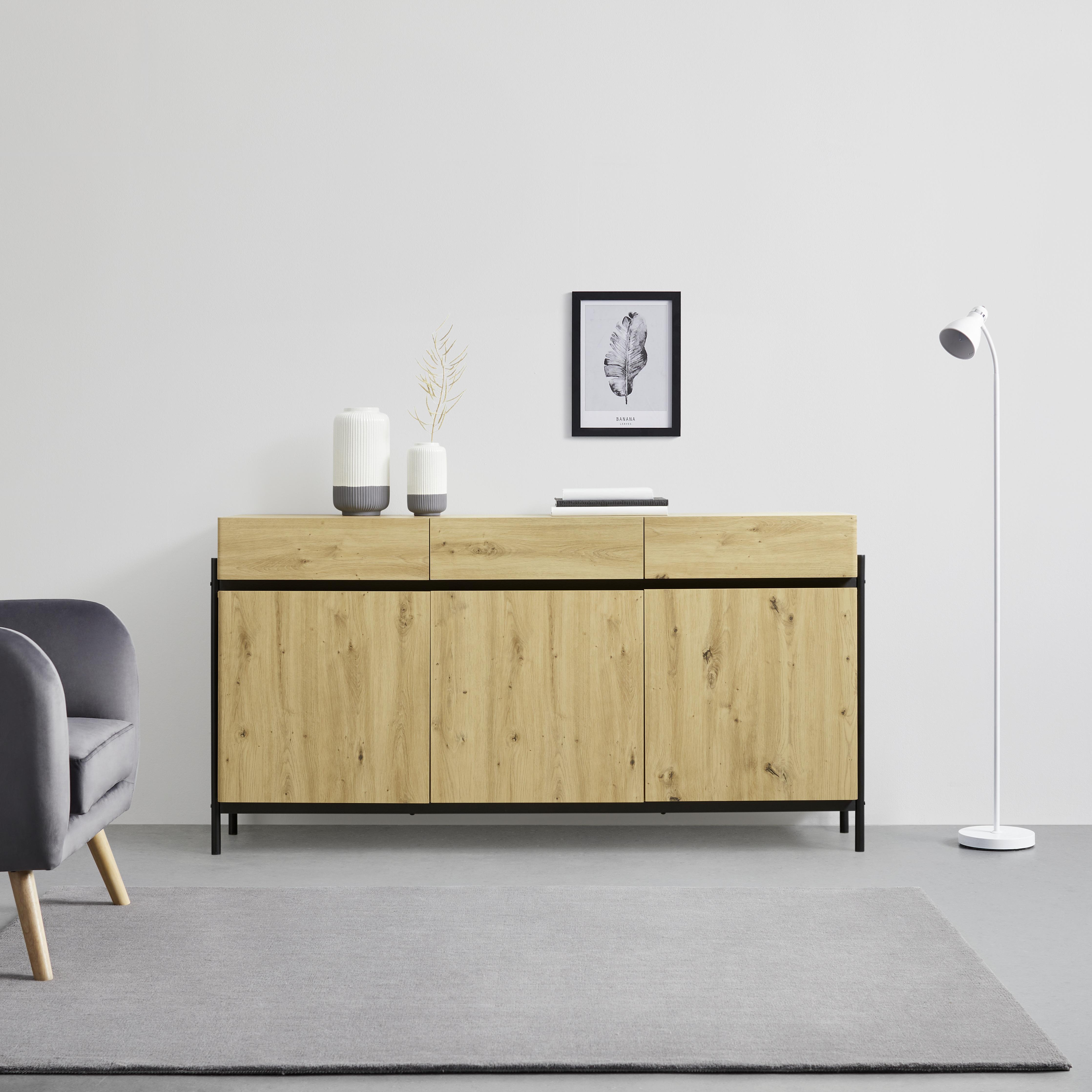 SIDEBOARD "Jasmina", eichefarben/schwarz - Eichefarben/Schwarz, MODERN, Holz/Metall (175/41,5/90cm) - Bessagi Home