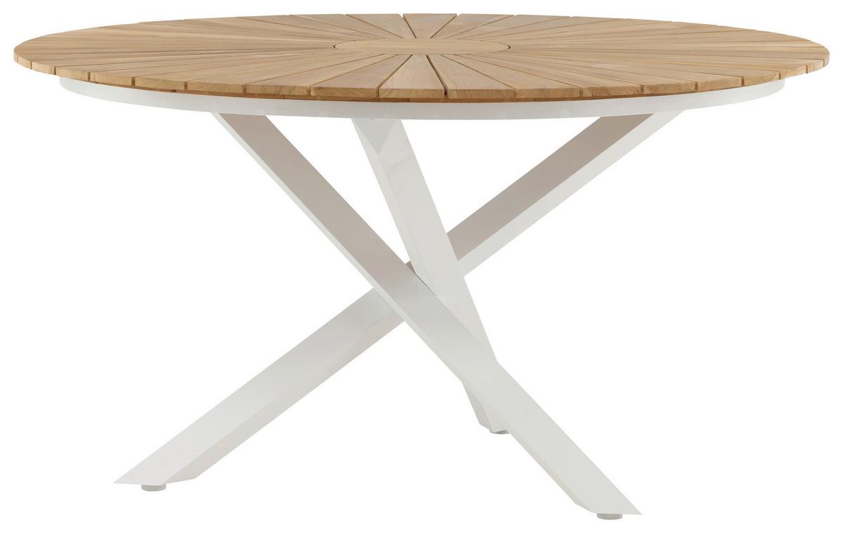 Gartentisch Mexico ca. 140x75 cm Alu Weiß/Teak - Weiß/Teakfarben, KONVENTIONELL, Holz/Metall (140/140/75cm) - Gardenson