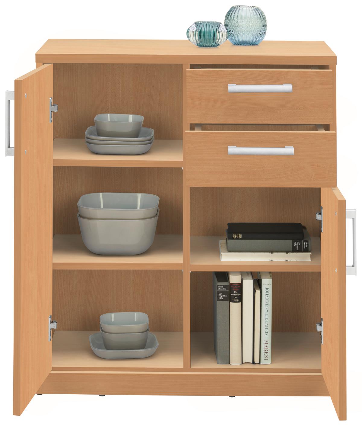 KOMODA EASY - kolor bukowy/kolor srebrny, Basics, materiał drewnopochodny (72/84/36cm) - Xora