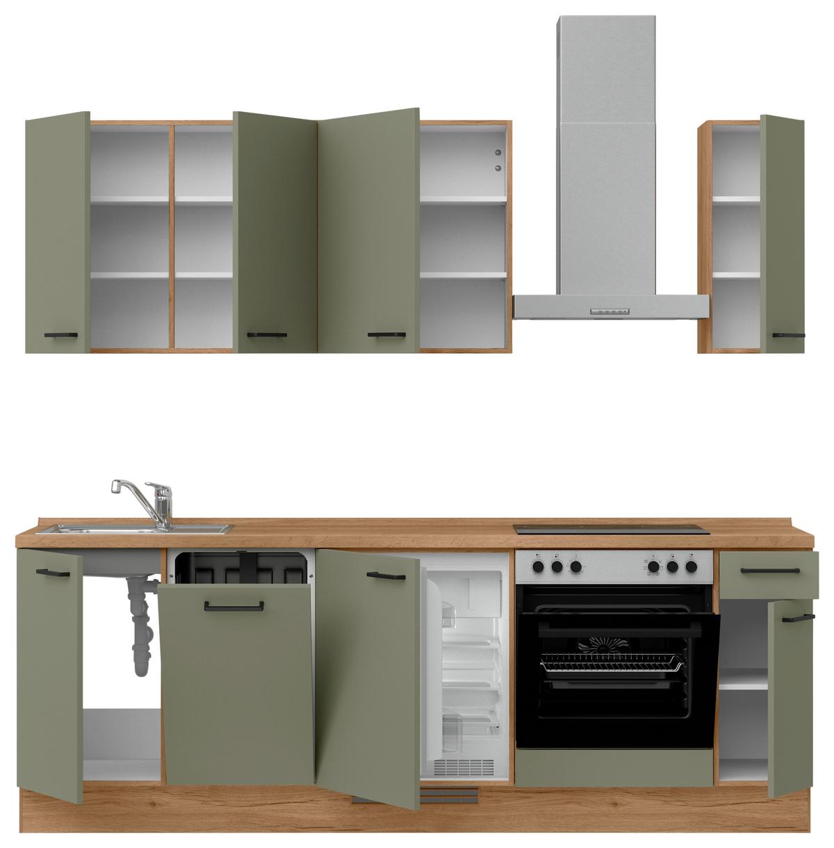 Küchenleerblock Senso Low o. Geräte Olivgrün - Eichefarben/Schwarz, MODERN, Holzwerkstoff/Metall (240cm) - Nobilia