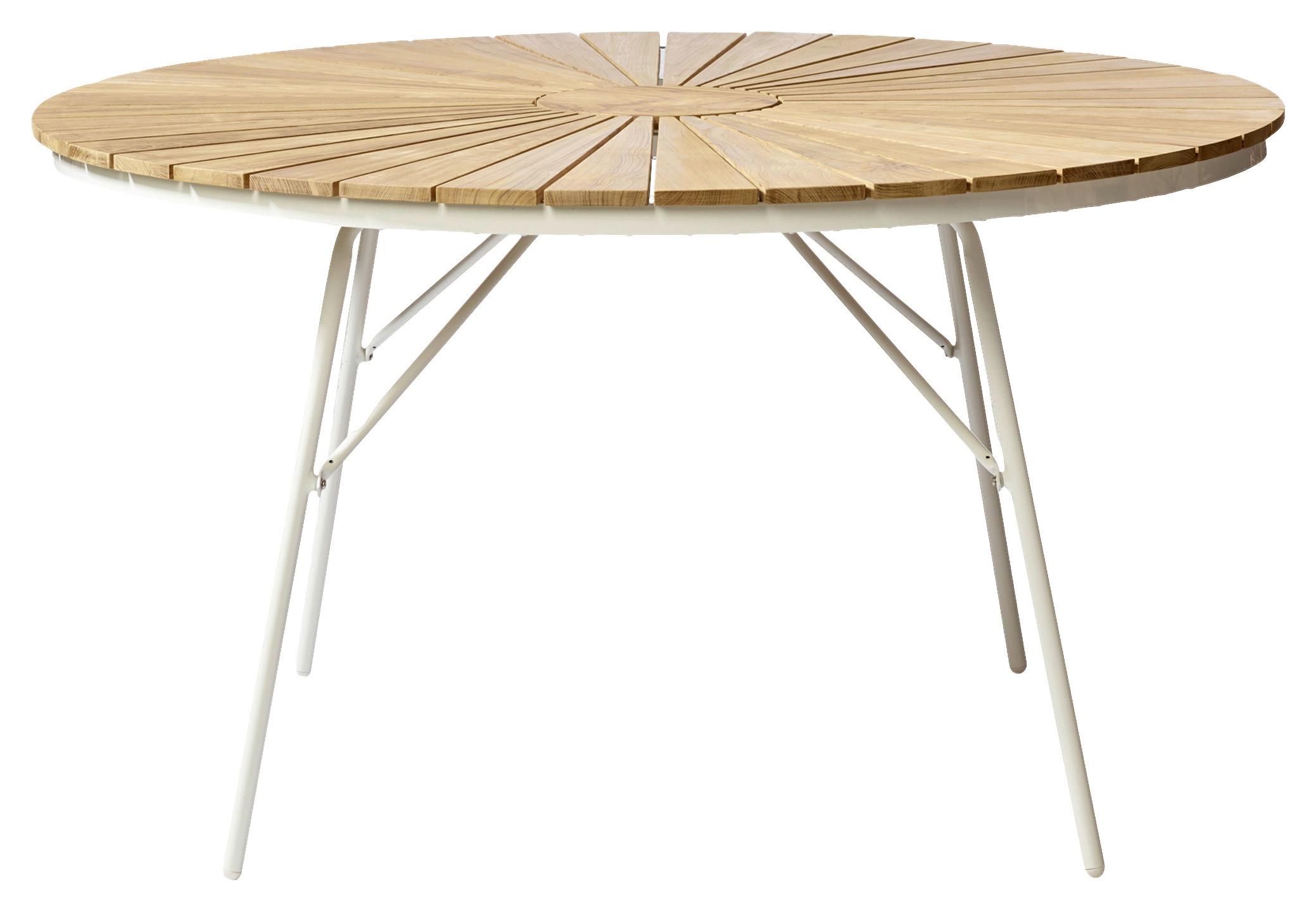 Gartentisch Ellen Teakfarben rostfrei Ø ca. 110cm - Weiß Hochglanz/Weiß, KONVENTIONELL, Holz/Metall (110/74/110cm) - Gardenson