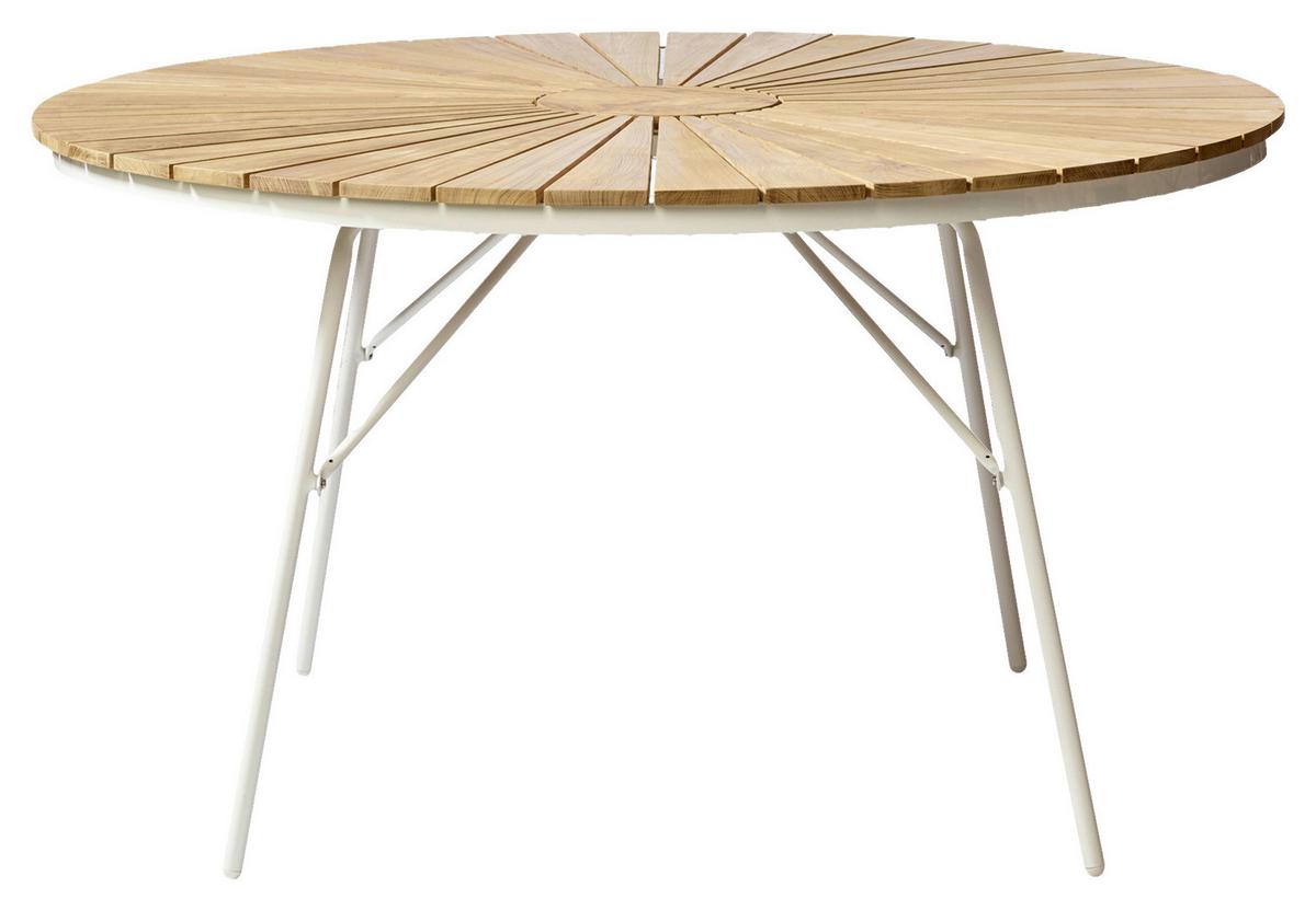 Gartentisch Ellen Teakfarben rostfrei Ø ca. 110cm - Weiß Hochglanz/Weiß, KONVENTIONELL, Holz/Metall (110/74/110cm) - Gardenson