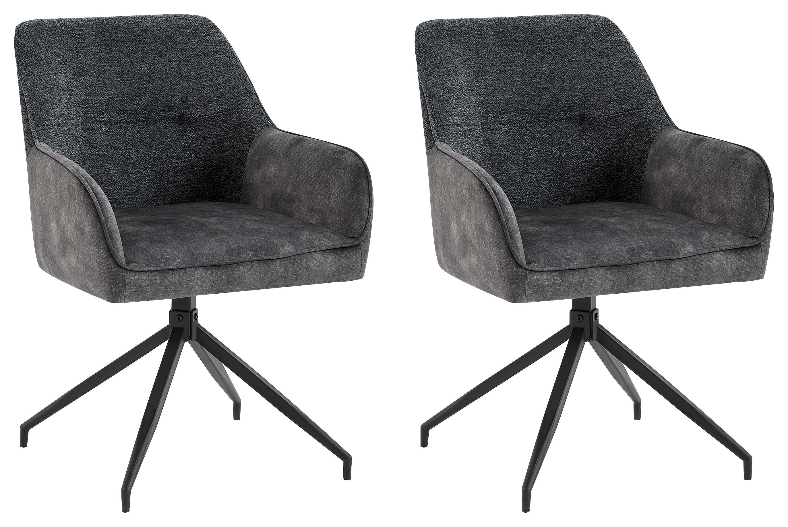 Stuhlset JACKY Anthrazit, Samt - Anthrazit/Schwarz, MODERN, Textil/Metall (62/87/56cm) - MID.YOU