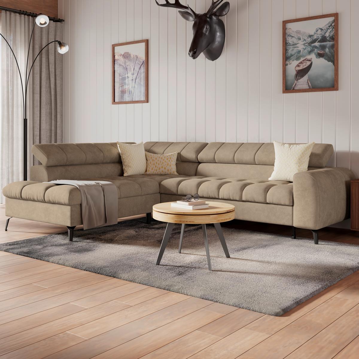 Kutna Garnitura Volf - bež/crna, Trend, tekstil/metal (203/261cm)