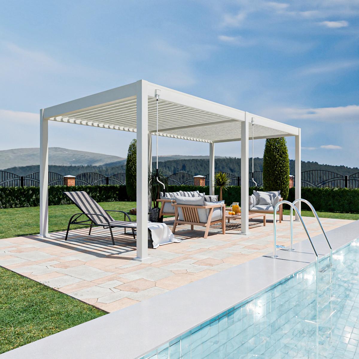 Pergola Superior, Bela, 3x6m - bela/visoki sijaj, Basics, kovina (300/255/600cm) - Gardenson