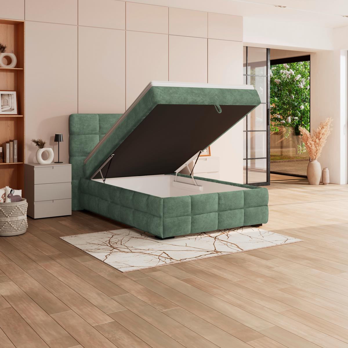 Box Krevet Vega - zelena/boje mente, Trend, tekstil/drvo (140/200cm) - Modern Living