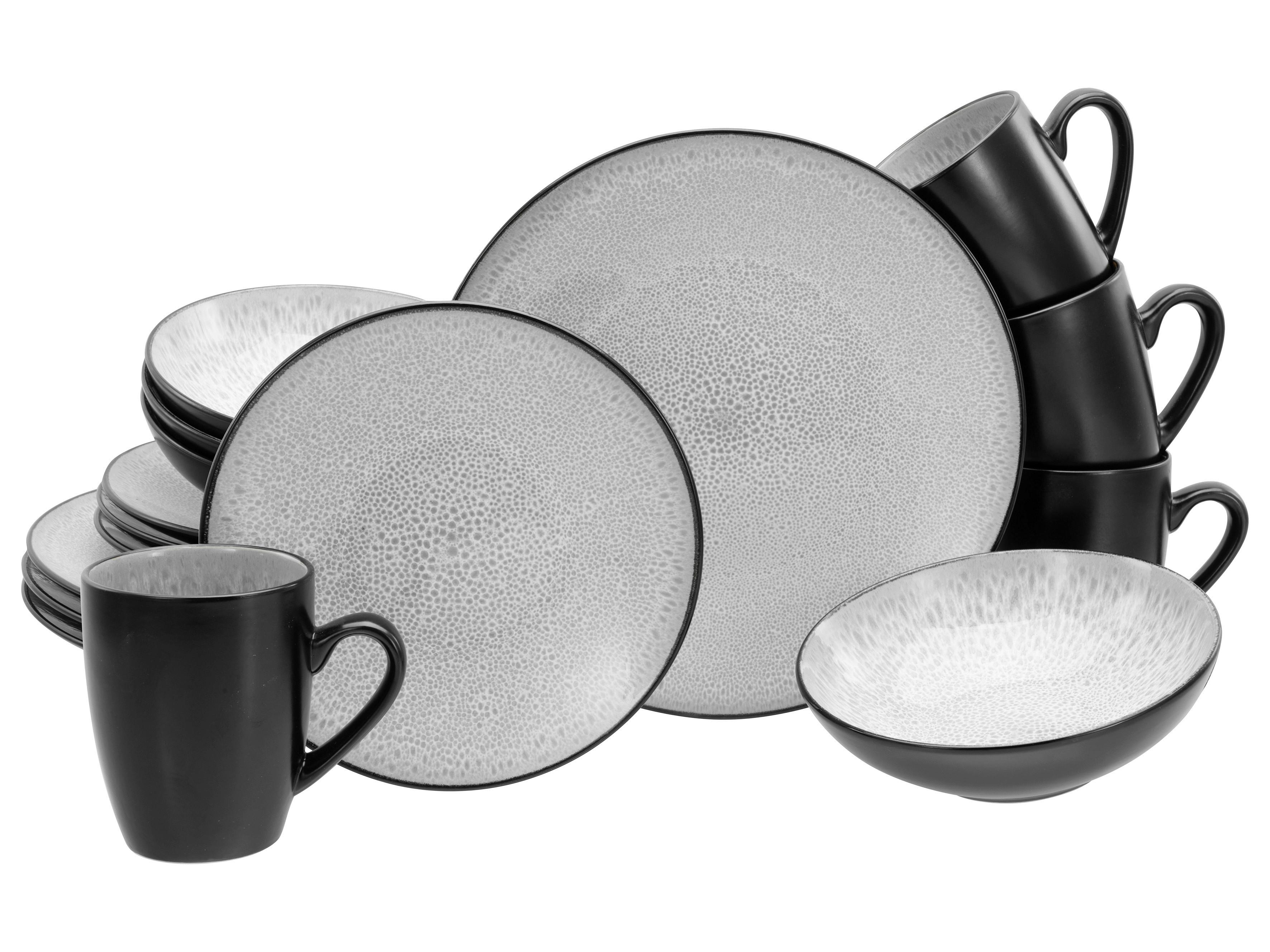 Kombinirani Servis Malmö, 16-Delni - črna/sivobela, Basics, keramika - Creatable
