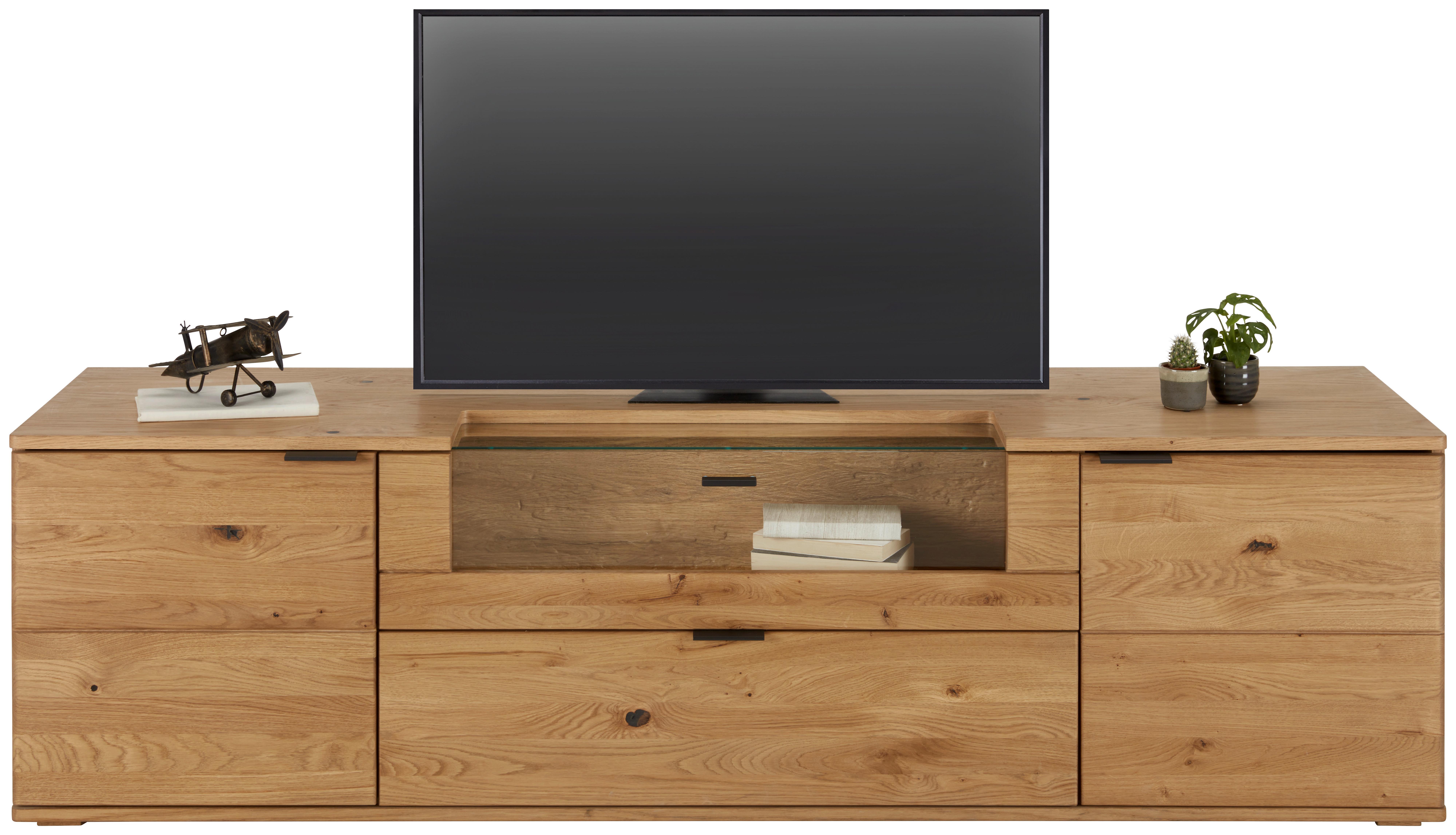 TV-Element in Wildeiche - Wildeiche/Schwarz, Modern, Glas/Holz (195/56/50cm) - Premium Living