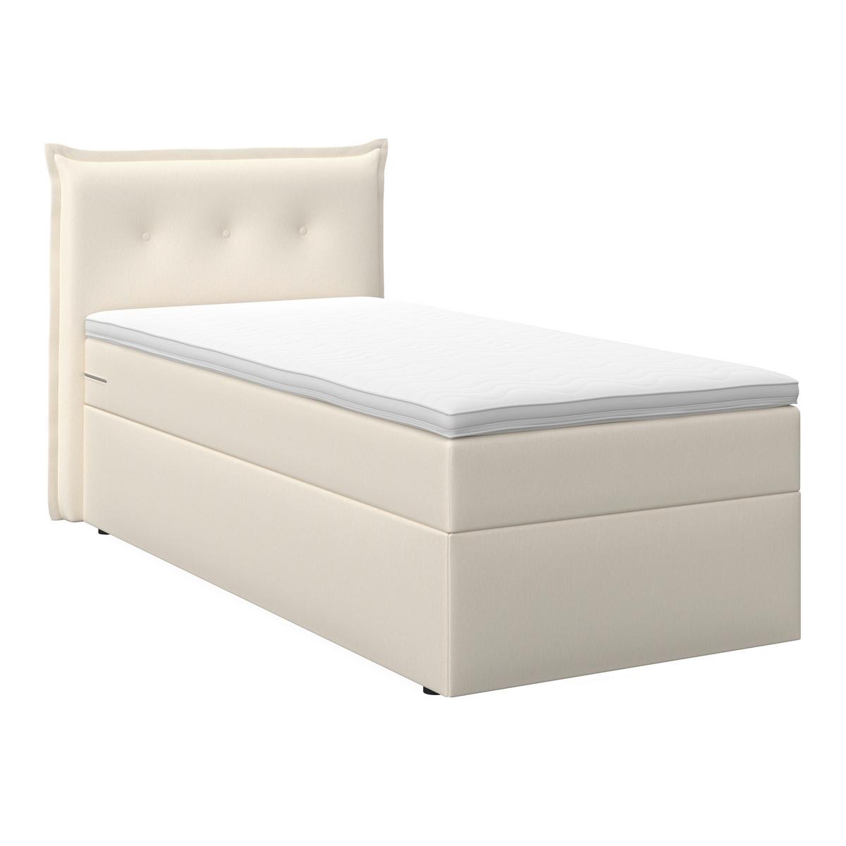 Boxbett Polo ca. 90x200 cm Elfenbein mit Topper - Elfenbein/Schwarz, MODERN, Holz/Kunststoff (90/200cm) - Bessagi Home