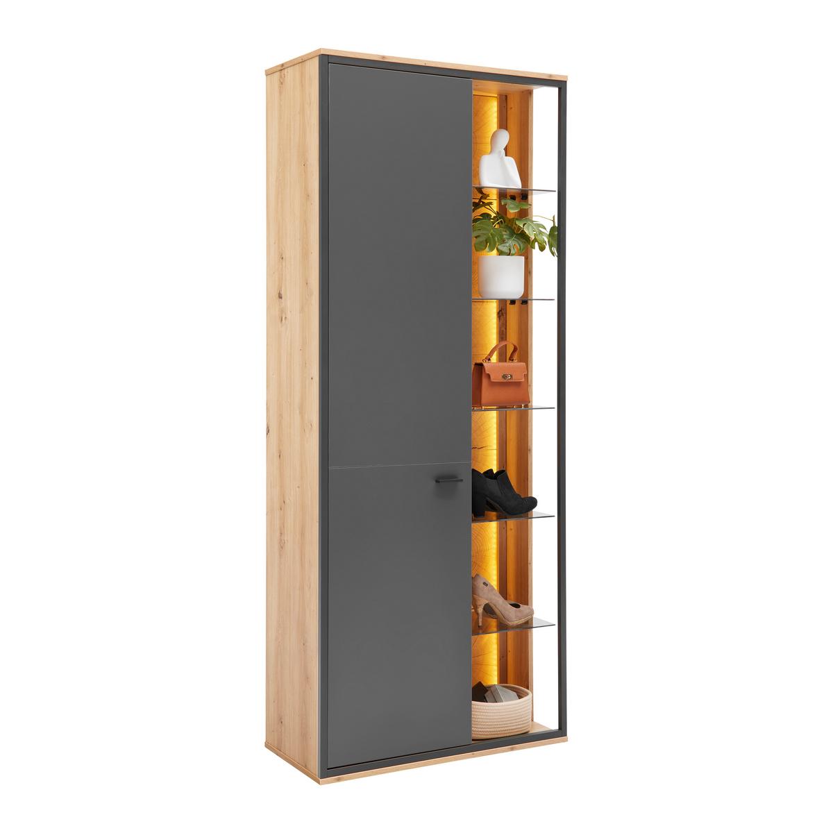 Garderobenschrank Florenz Grau/Eiche Artisan - Schwarz/Eiche Artisan, MODERN, Glas/Holzwerkstoff (79/196,2/37,3cm) - Premium Living