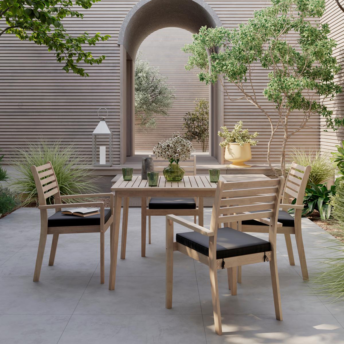 KOMPLET OGRODOWY ZE STOŁEM TABEA - antracytowy/kolor drewna tekowego, Modern, drewno/tkanina (90/65/75/82/90/62cm) - Ambia Garden