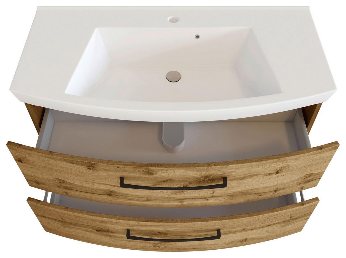 Waschtischkombi ''Manchester'', Eichefarben - Eichefarben/Schwarz, MODERN, Keramik/Holzwerkstoff (100cm) - Held