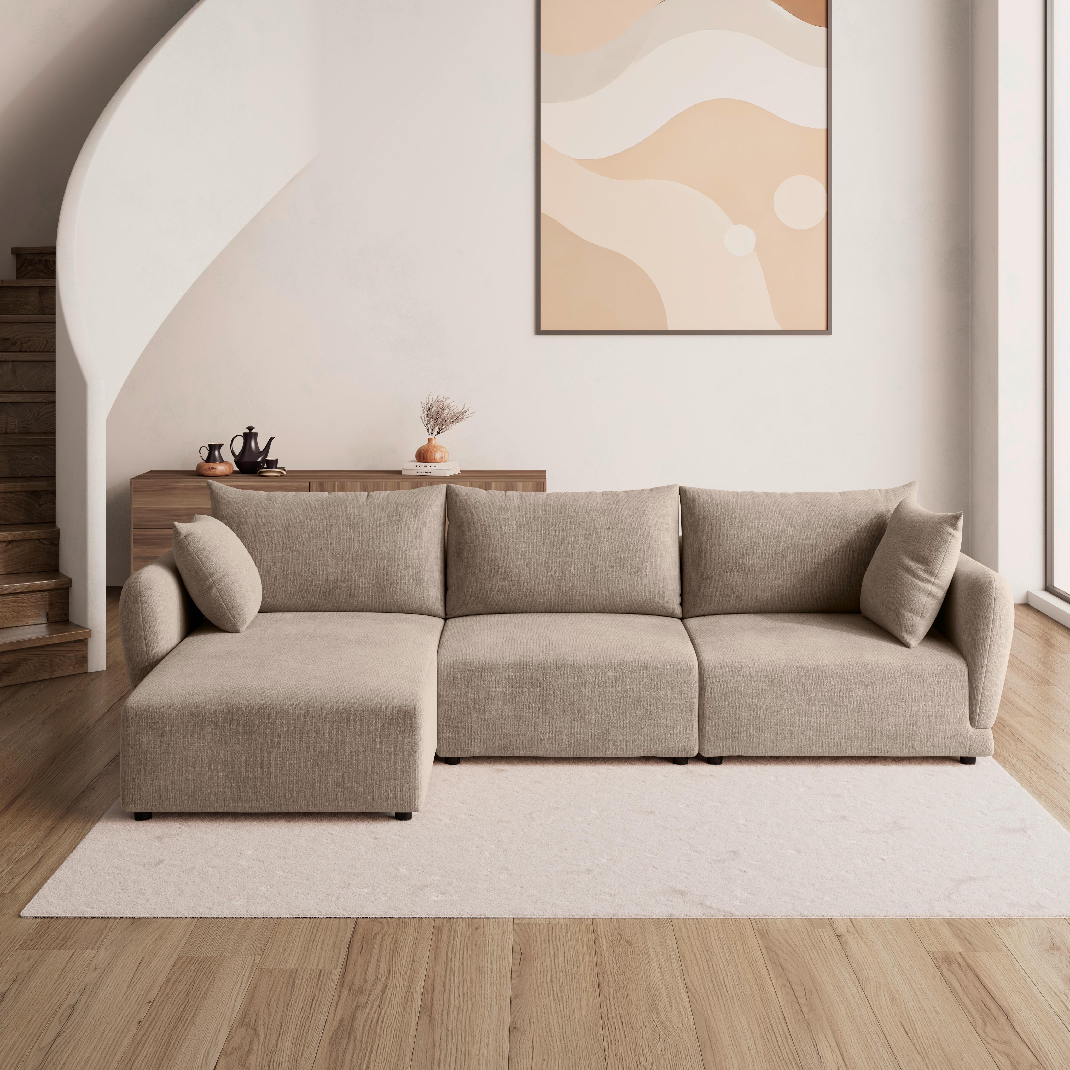 Wohnlandschaft Nicole Greige Chenille - Greige/Schwarz, MODERN, Holz/Kunststoff (162/87/306cm) - Bessagi Home