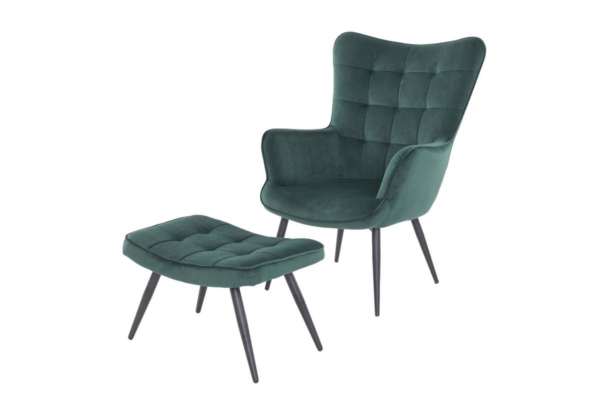 Sesselset Uta Dunkelgrün Samt - Dunkelgrün/Schwarz, Basics, Textil/Metall (72-60/97-39/80-41cm) - MID.YOU