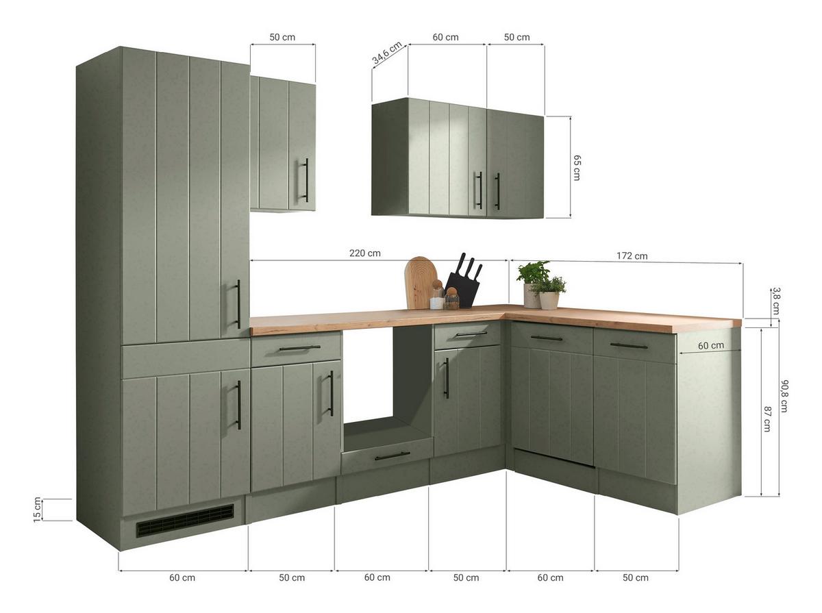 Küchenleerblock Anton o. Geräte Wildeiche/Schilfgrün - Schilfgrün/Wildeiche, Trend, Holzwerkstoff/Metall (280cm) - Respekta