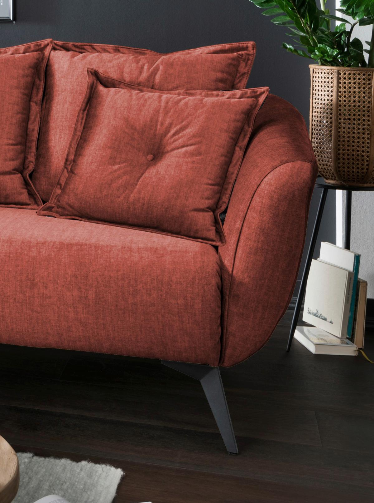 Wohnlandschaft Baggio Koralle Velours - Koralle/Schwarz, MODERN, Holz/Textil (162/277cm) - Livetastic