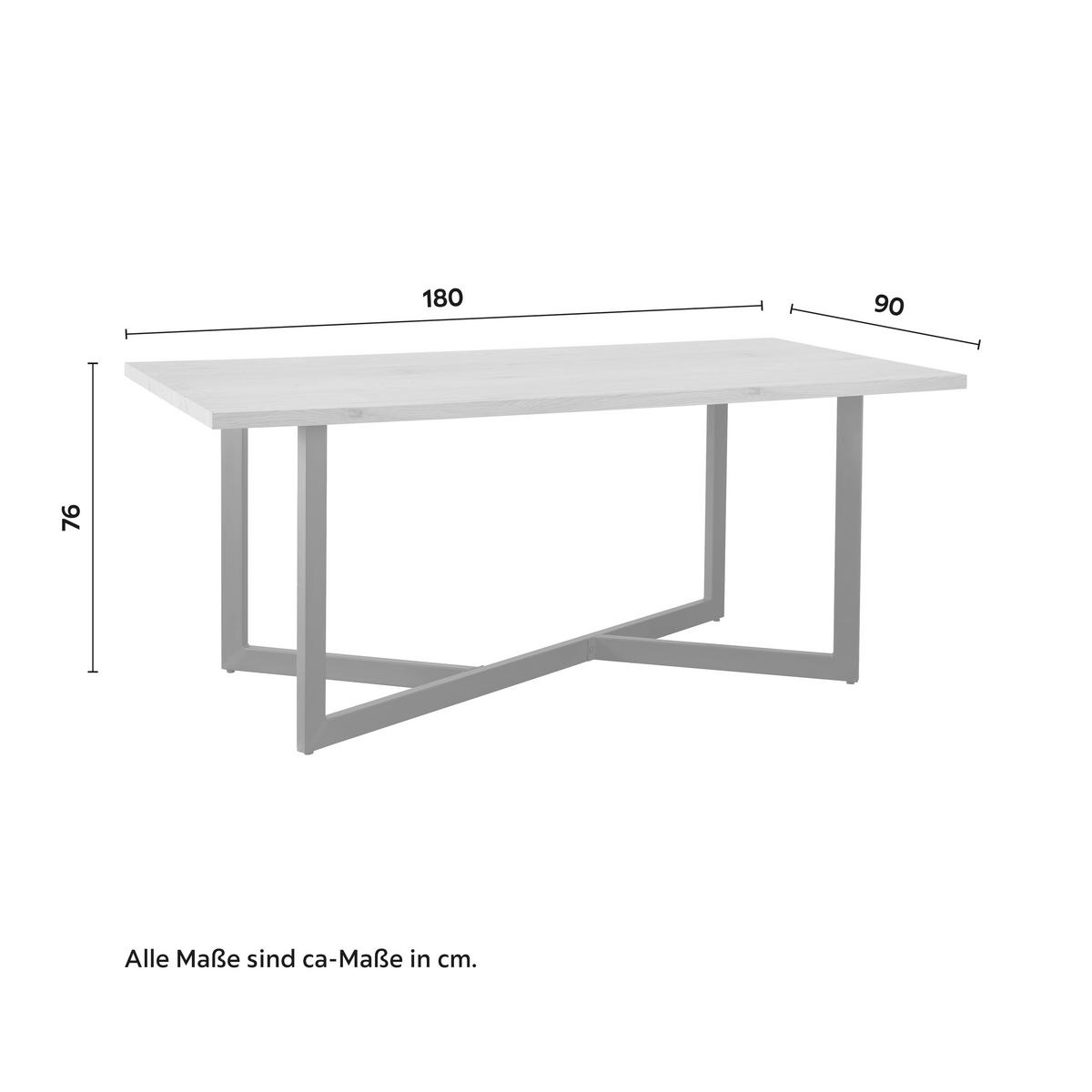 Esstisch Avola Eichefarben MDF ca. 180x90 cm - Eichefarben/Schwarz, MODERN, Holzwerkstoff/Metall (180/90/76cm) - Bessagi Home