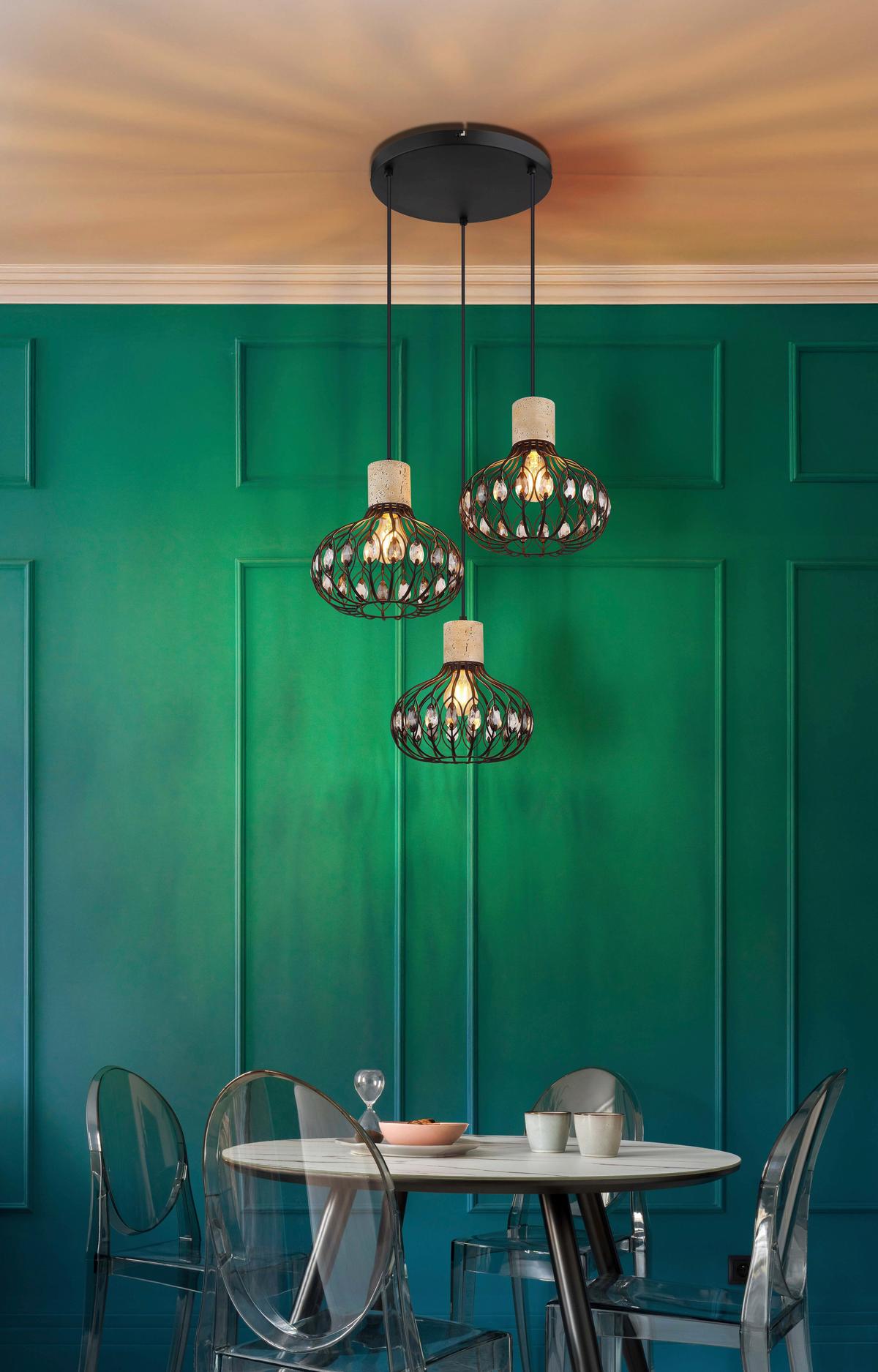 HÄNGELEUCHTE 15778-3HR DORTHY - Klar/Schwarz, Design, Glas/Kunststoff (47/150cm) - Globo