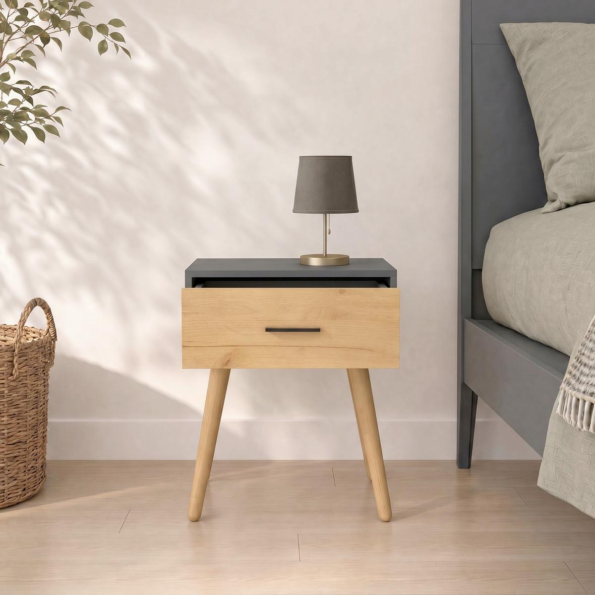 Nachttisch Singol "l" - Honigeiche/Anthrazit, Modern, Holzwerkstoff/Metall (45/56/30cm) - Livetastic