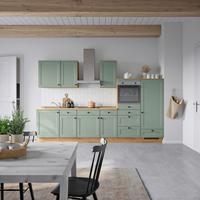 Küchenblock Cascada Low m. Geräten Schilfgrün - Schilfgrün/Eichefarben, MODERN, Holzwerkstoff/Metall (330cm) - Nobilia