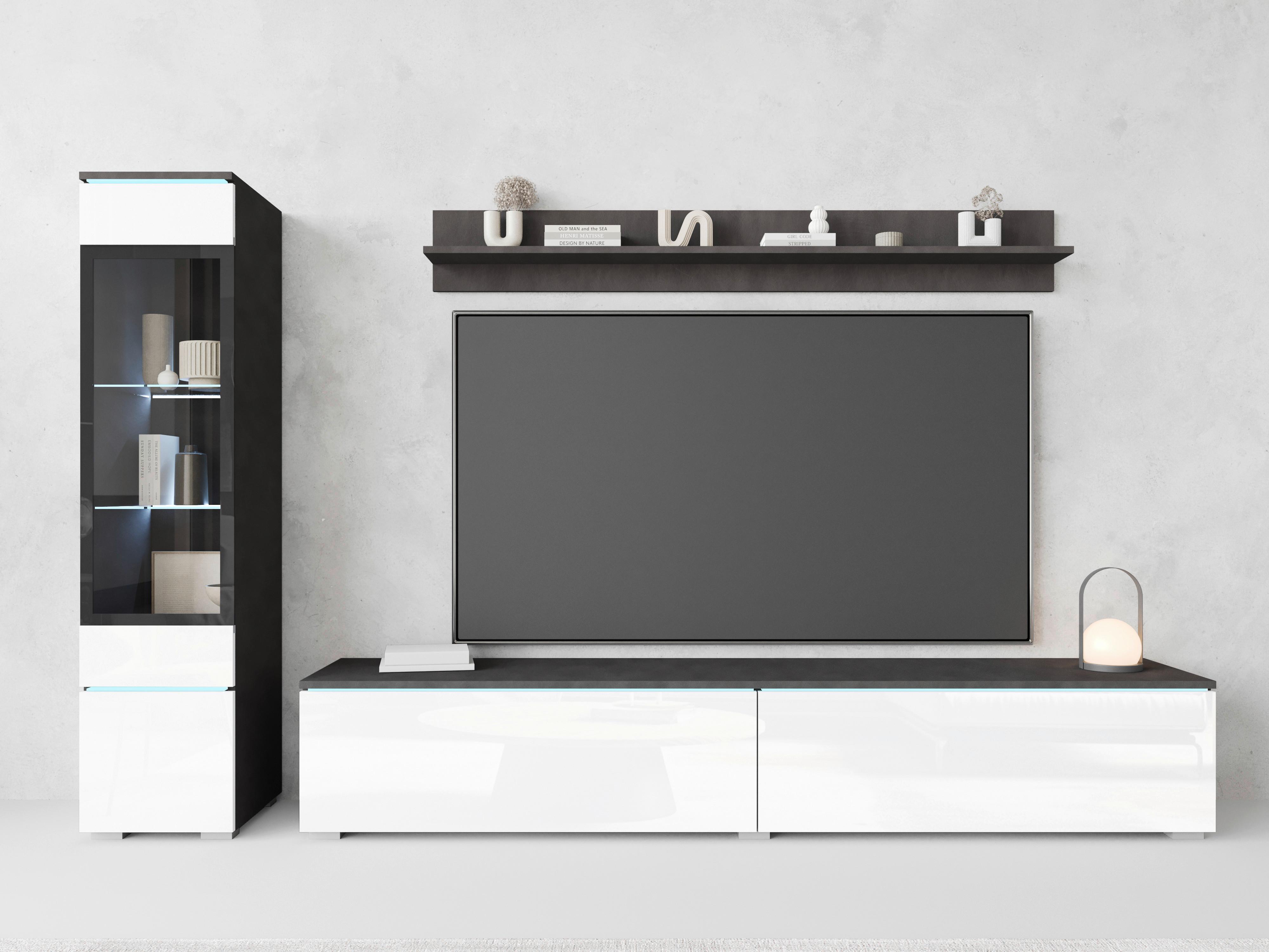 Dnevni Regal Vera, Antracit, Bela, 3-Delno, Led - siva/bela, Basics, umetna masa/steklo (210/130/33cm) - P & B
