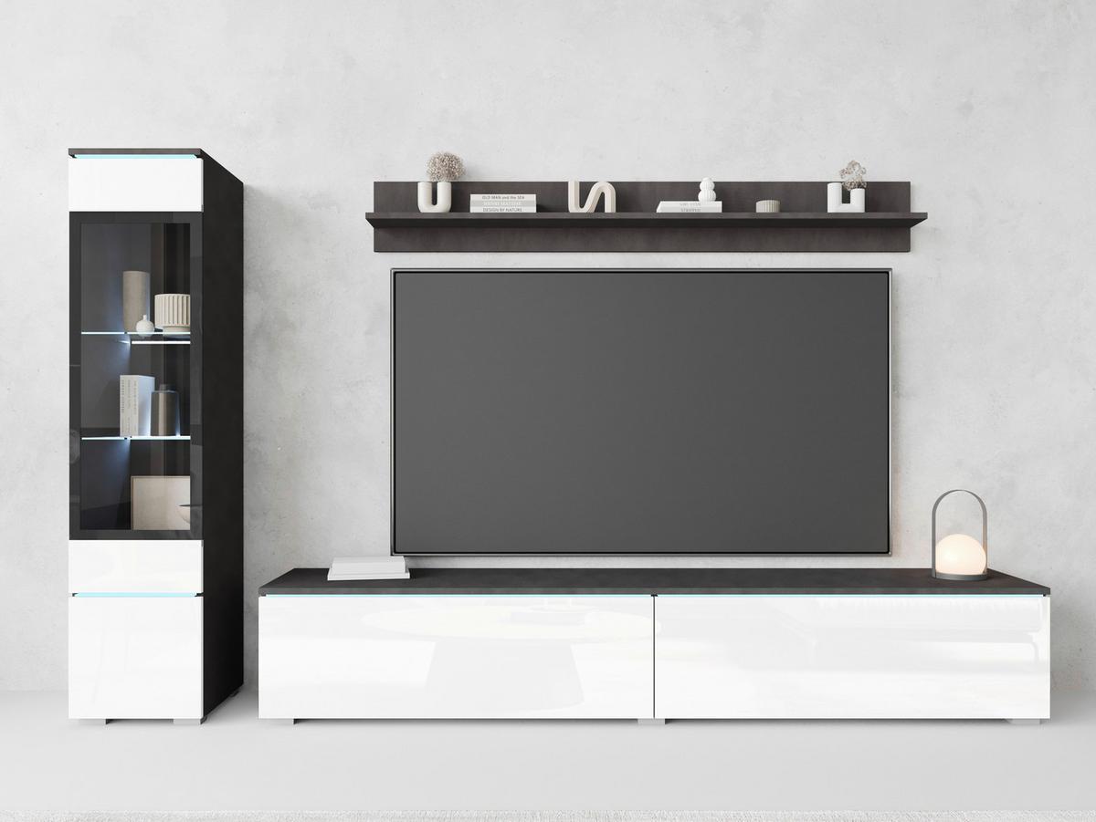 Dnevni Regal Vera, Antracit, Bela, 3-Delno, Led - siva/bela, Basics, umetna masa/steklo (210/130/33cm) - P & B