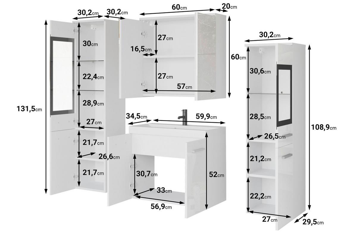 Badezimmer Badset Madrit Ii - Weiss/Nussbaumfarben, Lifestyle, Glas/Keramik (120cm) - P & B