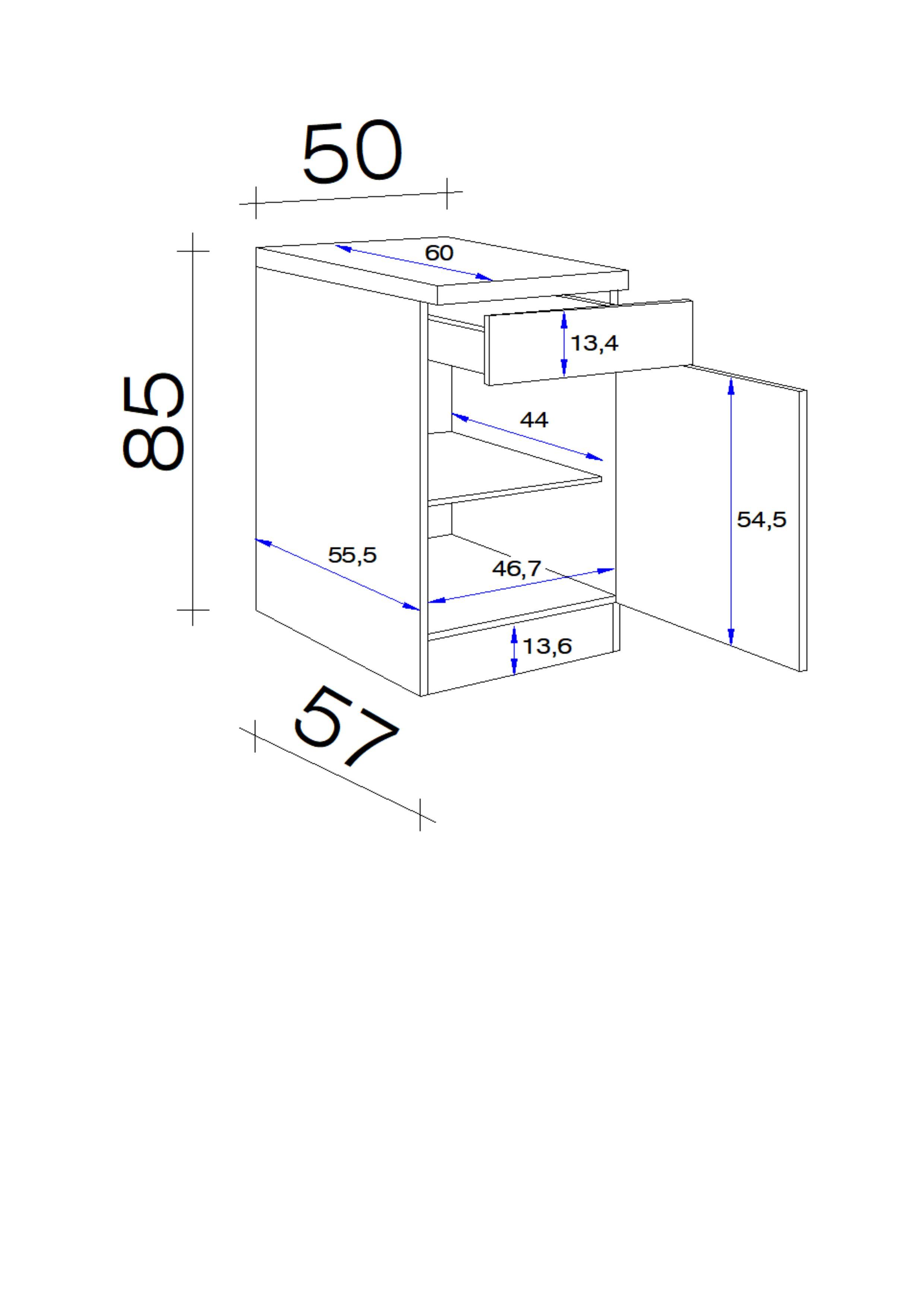 Kuhinjska Spodnja Omarica Nano, Barva Bukve - barve nerjavečega jekla/barve bukve, Moderno, umetna masa/leseni material (50/85/57cm) - FlexWell