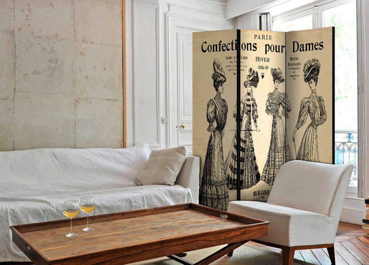 Paravan Confections Pour Dames, 3-Delni, Dvostranski - siva/bež, Basics, tekstil/les (135/172/3cm) - artgeist