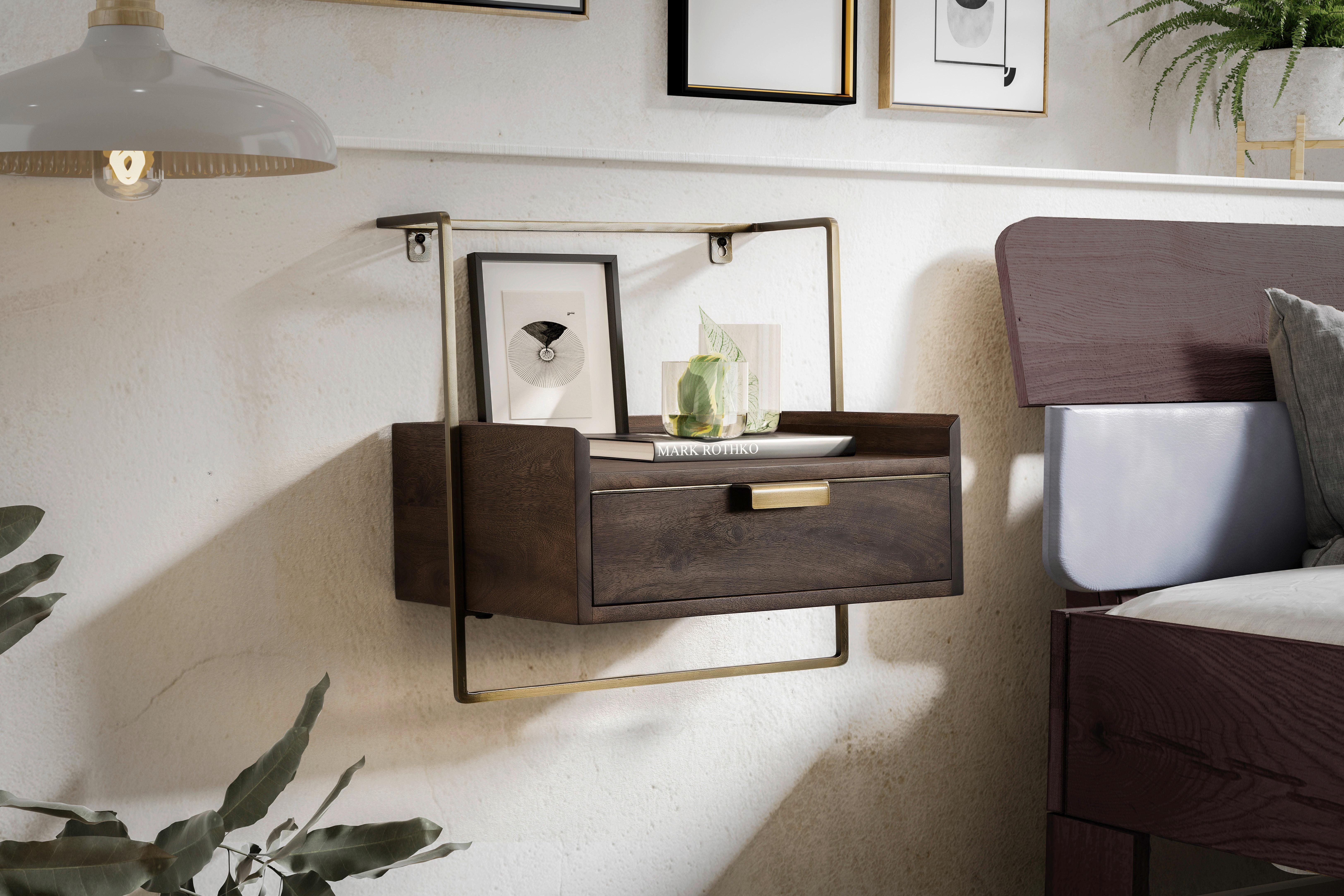 NACHTTISCH WL7.159 - Dunkelbraun/Goldfarben, Design, Holz/Metall (44/45/35cm) - MID.YOU