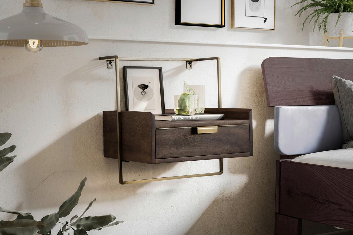 NACHTTISCH WL7.159 - Dunkelbraun/Goldfarben, Design, Holz/Metall (44/45/35cm) - MID.YOU
