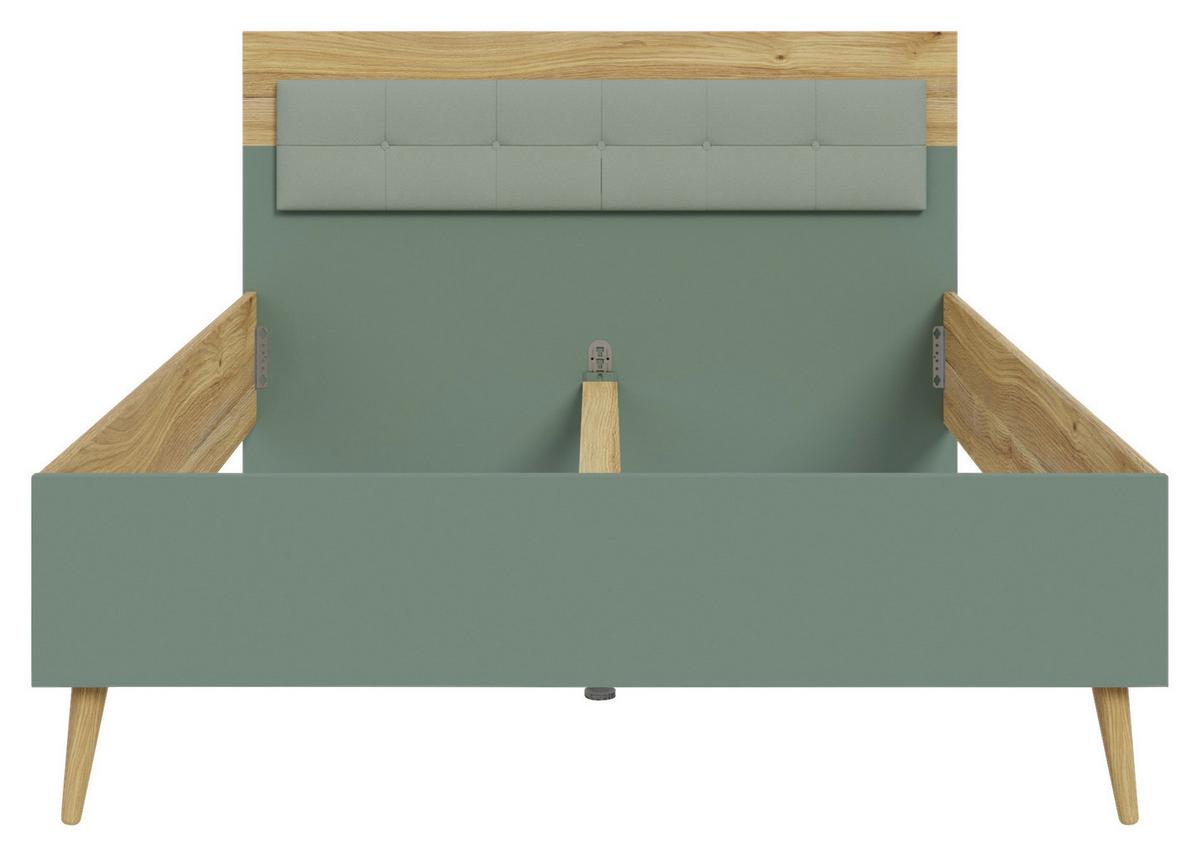 Posteljni Okvir Whenua, Barva Hrasta, Zelena - barve hrasta/žajbljevo zelena, Moderno, kovina/leseni material (140/200cm) - Mömax