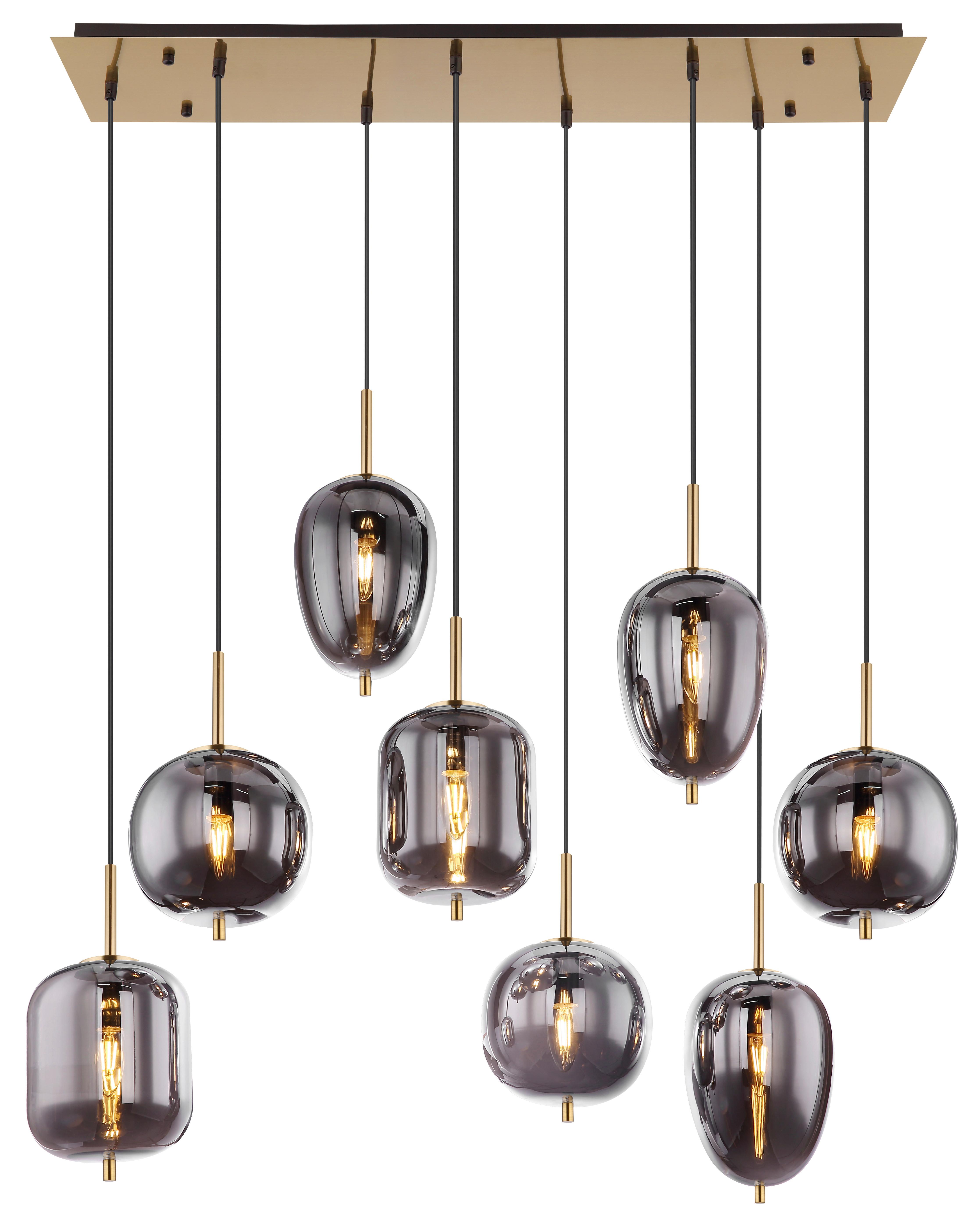 Hängeleuchte Blacky I Grau/Messingfarben max. 40Watt - Messingfarben/Grau, Design, Glas/Metall (102,5/34/120cm) - Globo