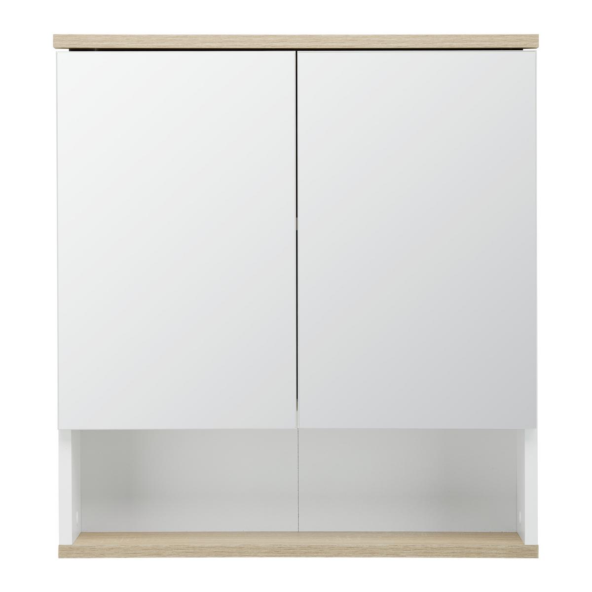 SZAFKA Z LUSTREM YASMIN S: 60 CM BIAŁA - kolor dębowy/biały, Basics, materiał drewnopochodny/szkło (60/65/13,9cm) - MID.YOU