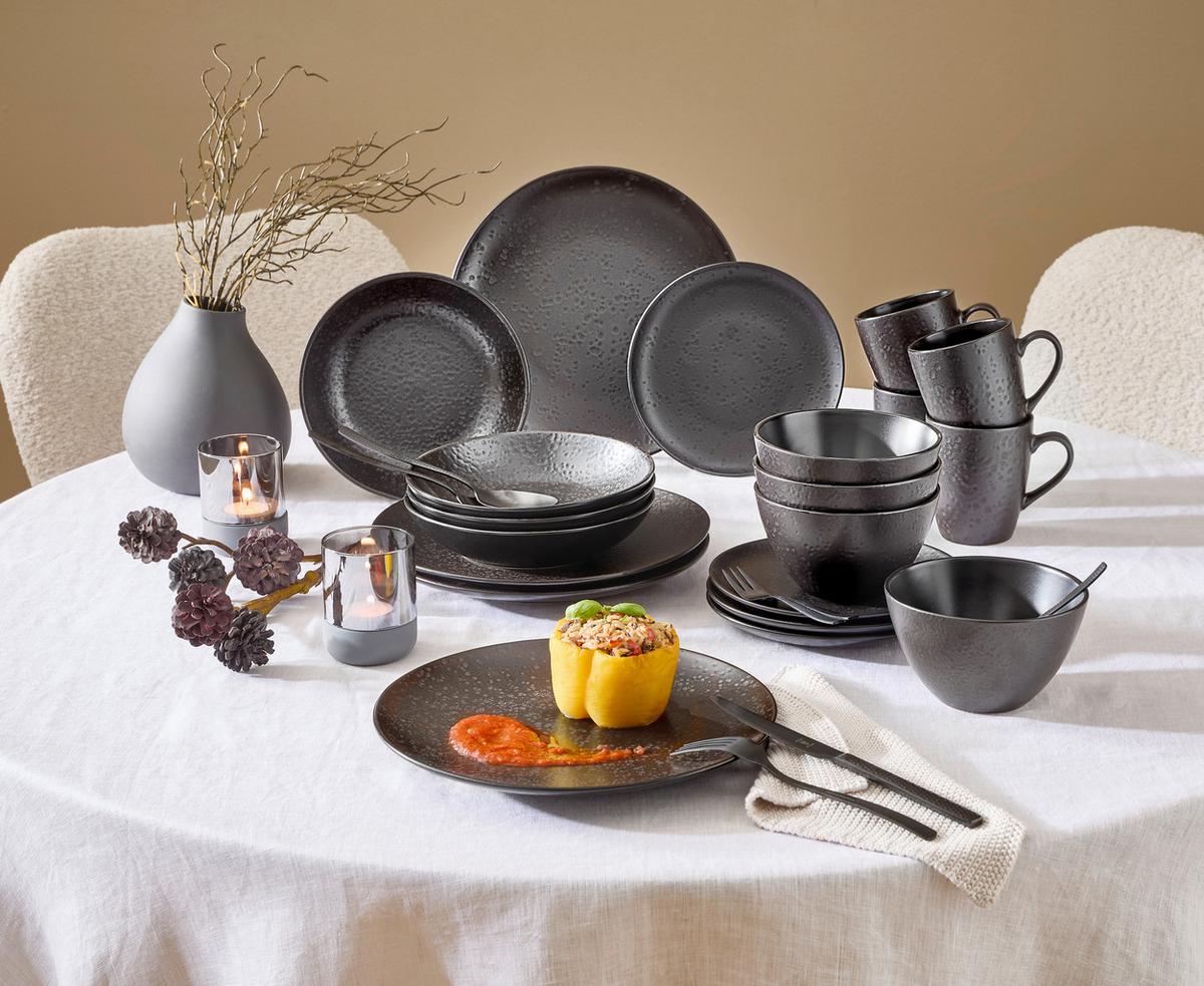SERWIS OBIADOWO-ŚNIADANIOWY KITWE - czarny, Design, ceramika - Ritzenhoff Breker