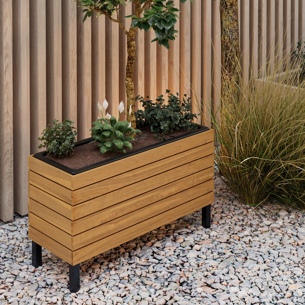 Hochbeet Marlo Echtholz massiv ca. 69x41x26 cm - Schwarz/Akaziefarben, MODERN, Holz/Kunststoff (69/41/26cm) - Bessagi Garden