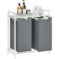 Wäschekorb ca. 73x72x33 cm Grau/Weiß - Weiß/Grau, Trend, Holzwerkstoff/Textil (73/72/33cm) - MID.YOU