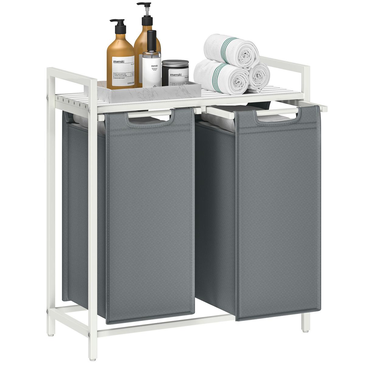 Wäschekorb ca. 73x72x33 cm Grau/Weiß - Weiß/Grau, Trend, Holzwerkstoff/Textil (73/72/33cm) - MID.YOU