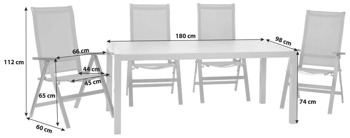 Gartengarnitur Urban 5-Teilig Metall/Textil/Holzwerkstoff - Schieferfarben/Anthrazit, Basics, Holzwerkstoff/Textil (180/98/74cm) - Acamp