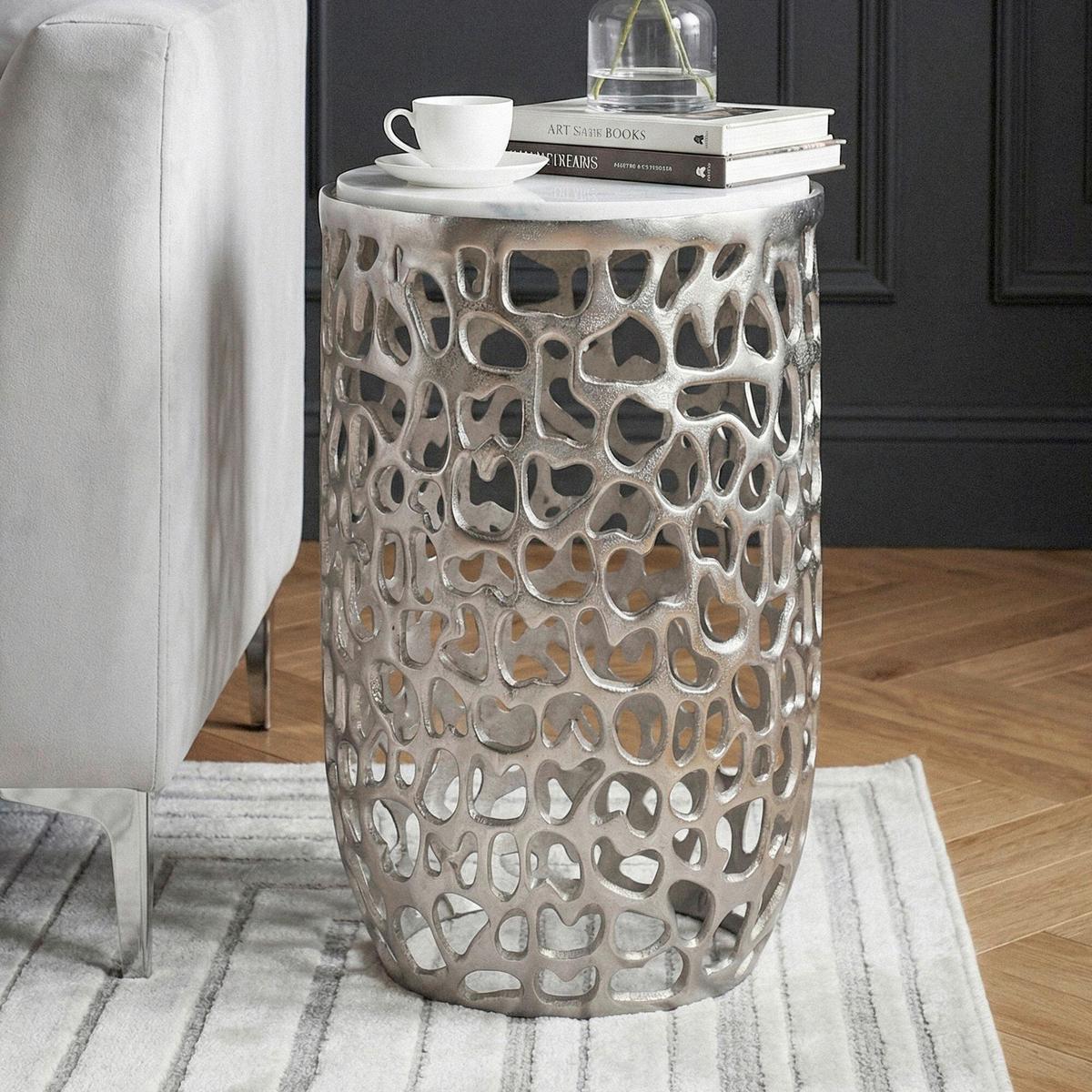 BEISTELLTISCH WL7.525 - Silberfarben, Design, Stein/Metall (30/50/30cm) - Livetastic