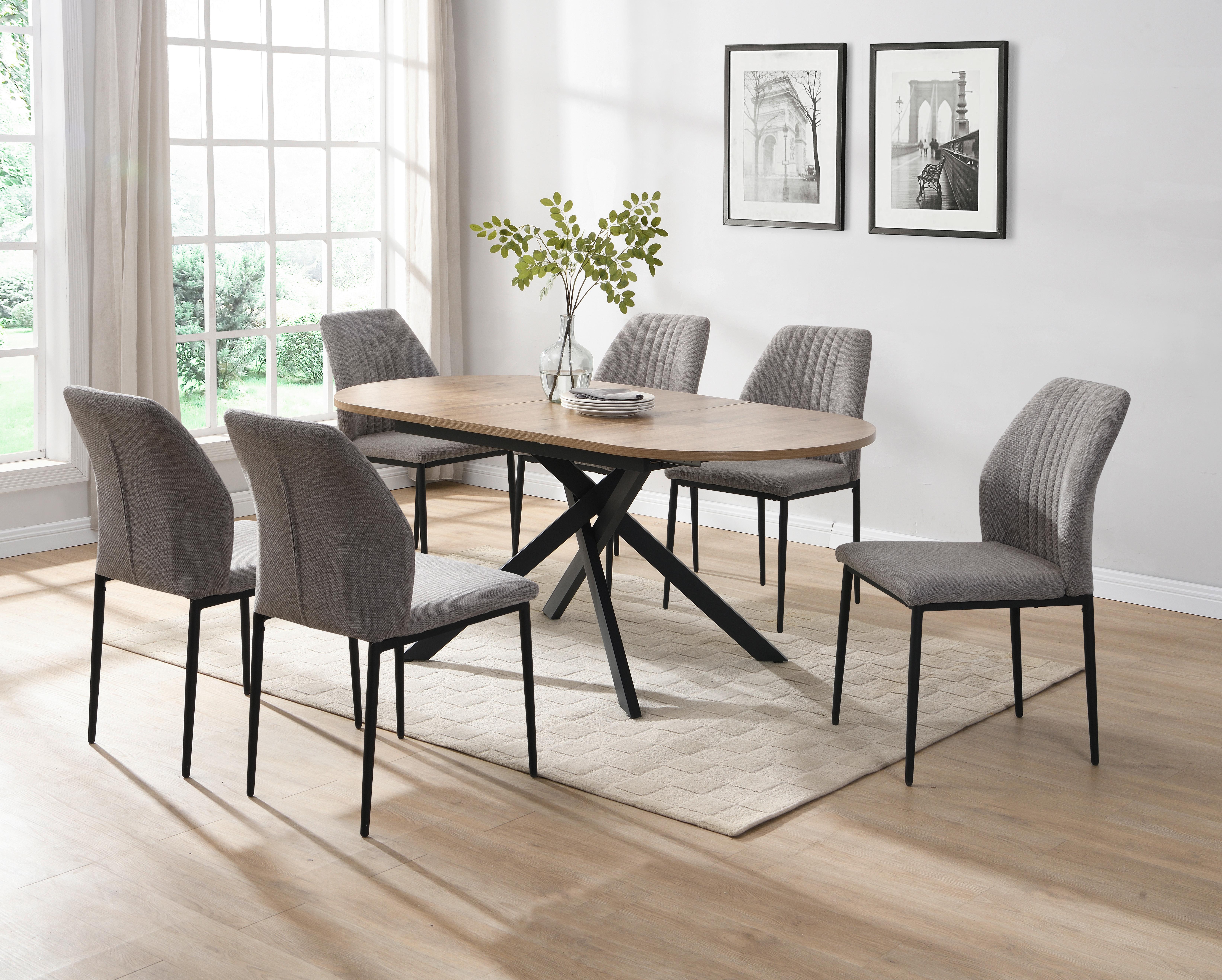 Jedilna Miza Ezra, Barva Hrasta, 120-160x90 - črna/divji hrast, Trendi, kovina/leseni material (120/75/90cm)
