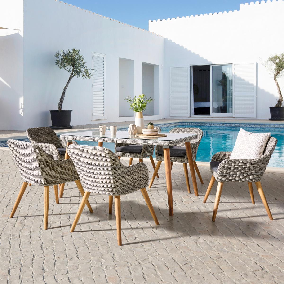 Vrtna Garnitura Oslo, Siva, Barva Akacije, 7-Delno - siva/barve akacije, Moderno, kovina/umetna masa - Beldano