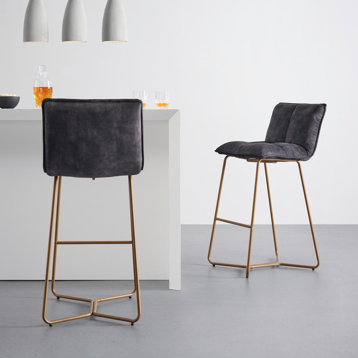 Barhocker Fonia Dunkelgrau Samt Gepolstert - Dunkelgrau/Goldfarben, MODERN, Holz/Textil (46/103,5/57cm) - Bessagi Home