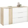 Kommode Weiß/Naturweiß - Eichefarben/Alufarben, KONVENTIONELL, Holzwerkstoff/Kunststoff (140/83/40cm) - Premium Living