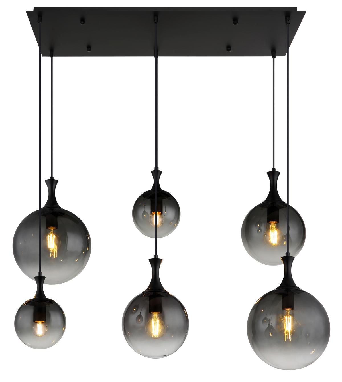 HÄNGELEUCHTE 15885-6H - Schwarz, Design, Glas/Kunststoff (97/48/141cm) - Globo