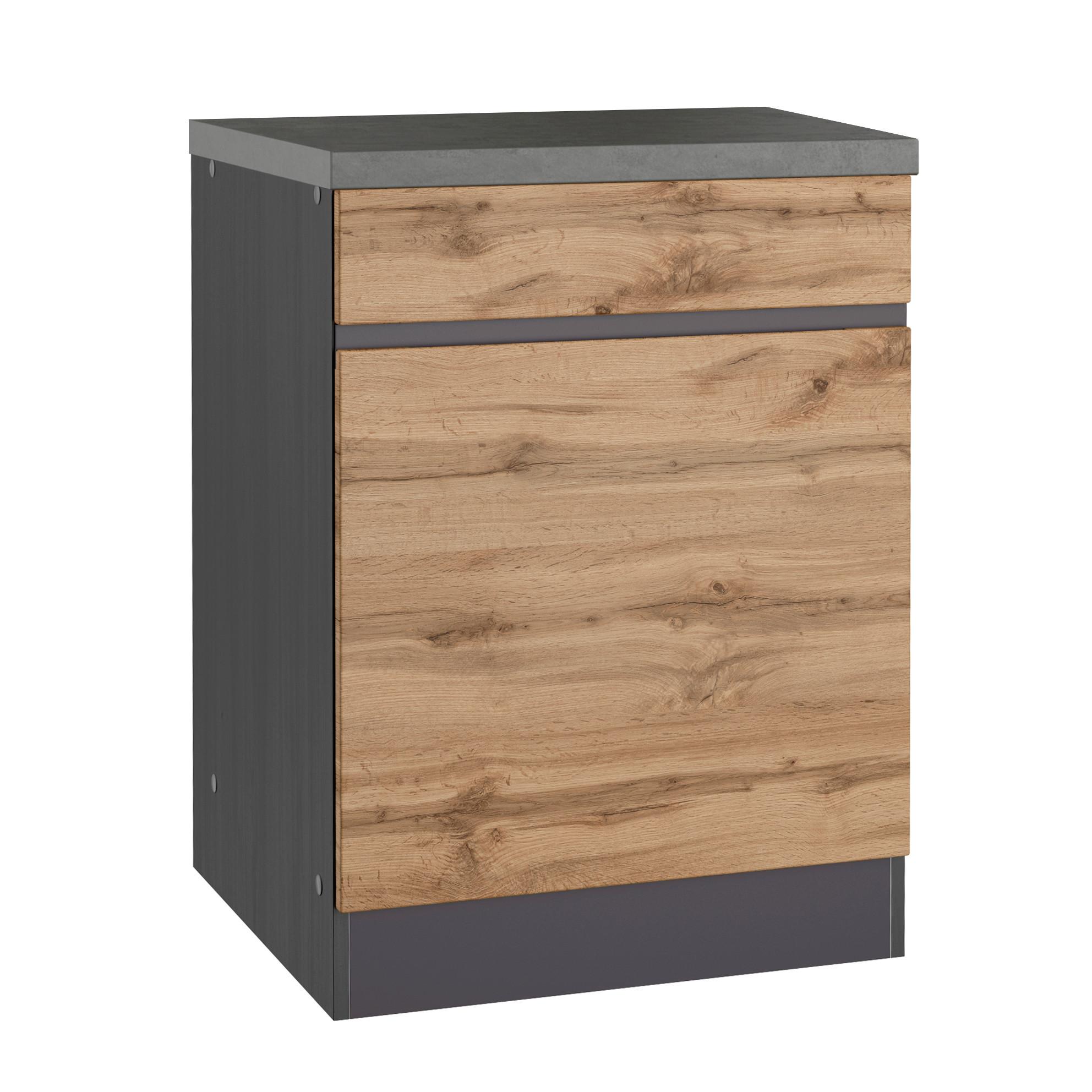 Küchenunterschrank Turin ca. 60x86 cm Graphit/Eiche - Eiche Wotan/Graphitfarben, Design (60/86/60cm) - Held