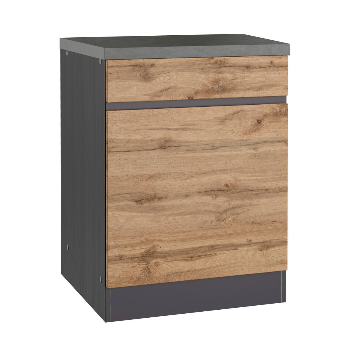 Küchenunterschrank Turin ca. 60x86 cm Graphit/Eiche - Eiche Wotan/Graphitfarben, Design (60/86/60cm) - Held