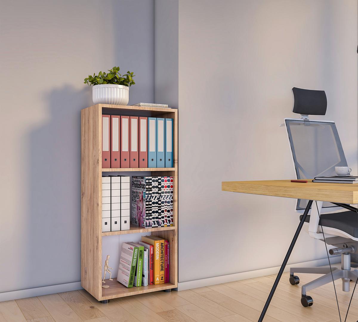 Regal Ulas 3, Hrast - črna/medeni hrast, Moderno, umetna masa/leseni material (49/108/32cm) - MID.YOU