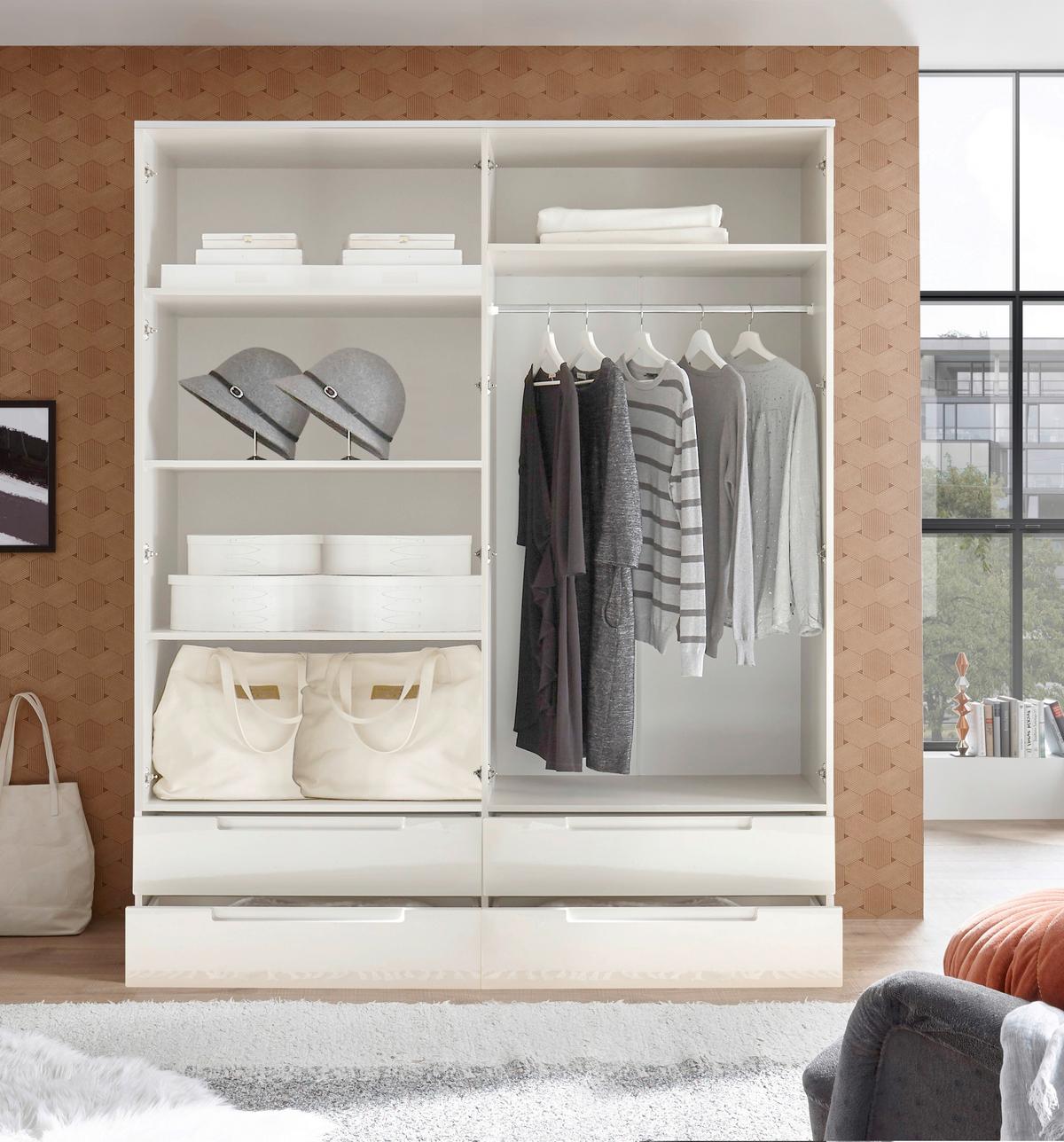 Dulap cu uși rotative Fun - alb/alb lucios intens, Konventionell, sticlă/material pe bază de lemn (160/208/57cm) - Based