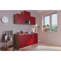 Miniküche Economy m. Geräten B: ca. 150cm Rot/Eichefarben - Rot, Basics, Holzwerkstoff (150cm) - Respekta